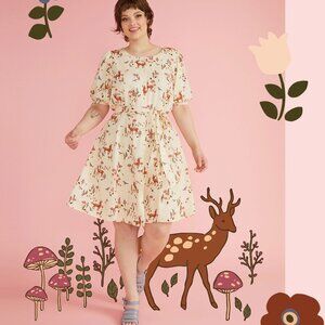 ModCloth X Princess Highway Tie Belt Deer Mushroom Dress